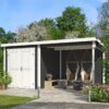 Blokhut met overkapping Finn 450x250 Carbon Grey-Wit