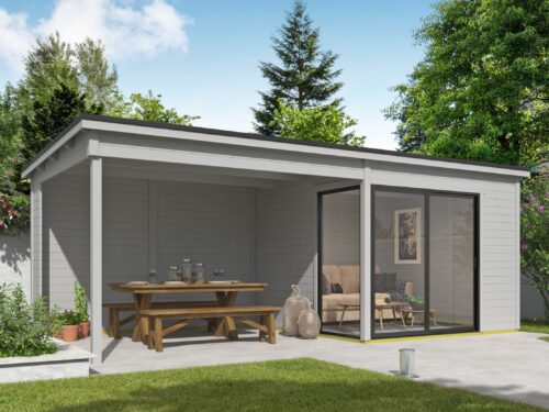 Blokhut met overkapping Julia 295x295 Platinum Grey