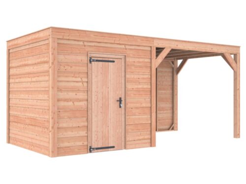 Tuinhuis met overkapping douglas 244,8 x 545,4 x 254,9 cm asymmetrisch (178,5+328,5) Zweeds rabat onbehandeld