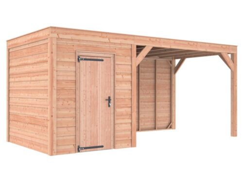 Tuinhuis met overkapping douglas 244,8 x 545,4 x 254,9 cm asymmetrisch (228,5+278,5) Zweeds rabat onbehandeld