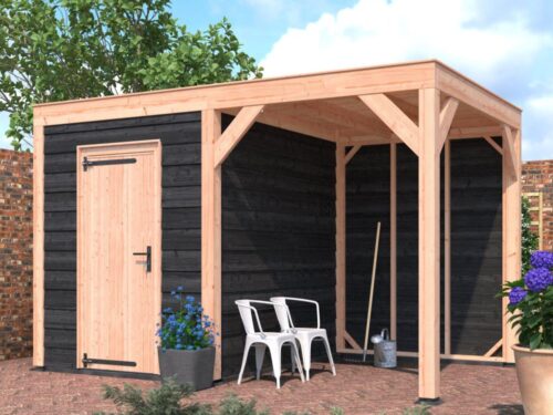 Tuinhuis met overkapping douglas 244,8 x 395,4 x 254,9 cm Zweeds rabat zwart
