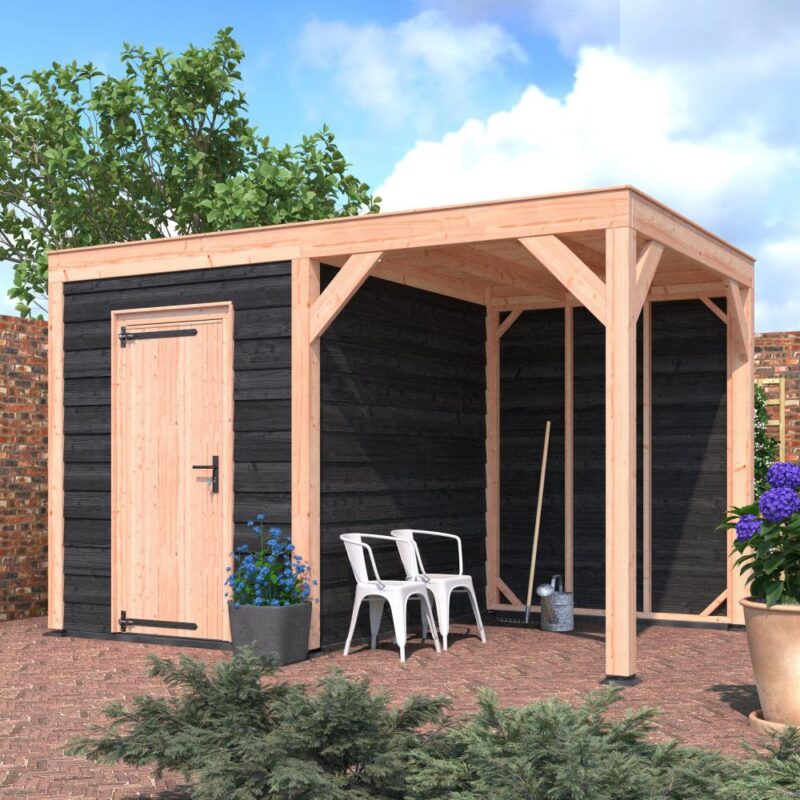 Tuinhuis met overkapping douglas 244,8 x 395,4 x 254,9 cm Zweeds rabat zwart