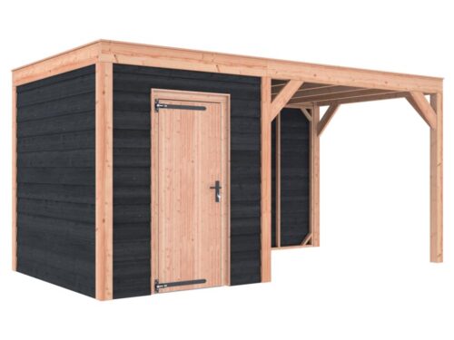 Tuinhuis met overkapping douglas 244,8 x 495,4 x 254,9 cm asymmetrisch Zweeds rabat zwart