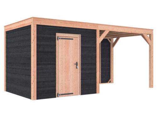 Tuinhuis met overkapping douglas 244,8 x 545,4 x 254,9 cm asymmetrisch (228,5+278,5) Zweeds rabat zwart