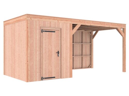 Tuinhuis met overkapping douglas 244,8 x 545,4 x 254,9 cm asymmetrisch (228,5+278,5) halfhouts rabat onbehandeld