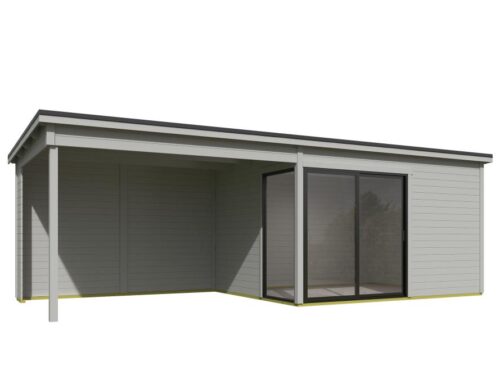 Blokhut met overkapping Olivia 385x295 + Aanbouw Platinum Grey