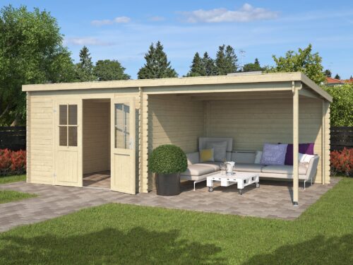 Blokhut met overkapping Orlando 581x292 Onbehandeld vuren