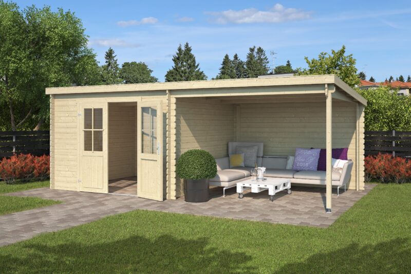 Blokhut met overkapping Orlando 581x292 Onbehandeld vuren