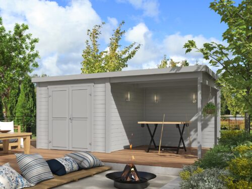 Blokhut met overkapping Lars 500x250 Platinum Grey