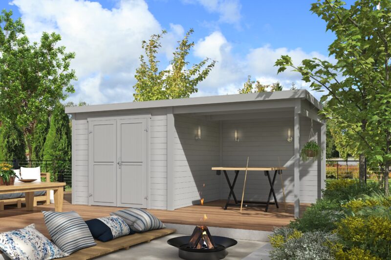 Blokhut met overkapping Lars 500x250 Platinum Grey