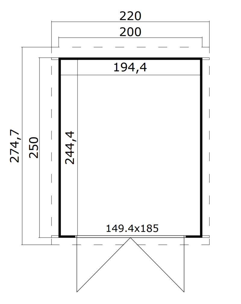 4743329243234-1060157-Outdoor Life Products-Tuinhuis-Blokhut-Sara 200x250_plattegrond Blokhut Sara 200x250 Gespoten Carbon Grey