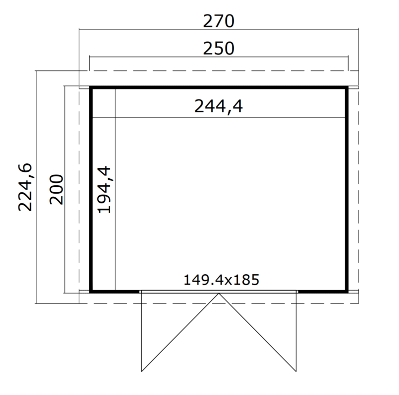 Blokhut Mila 250x200 Gespoten Carbon Grey-Wit