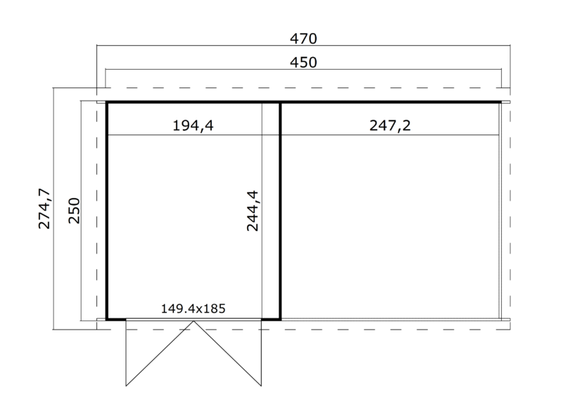 Blokhut met overkapping Finn 450x250 Carbon Grey-Wit