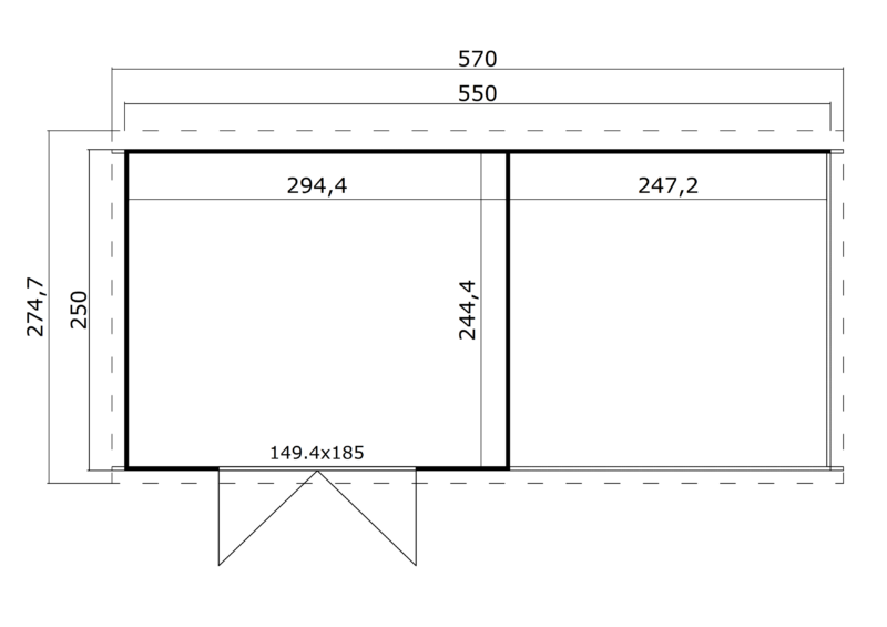 Blokhut met overkapping Kjeld 550x250 Carbon Grey-Wit