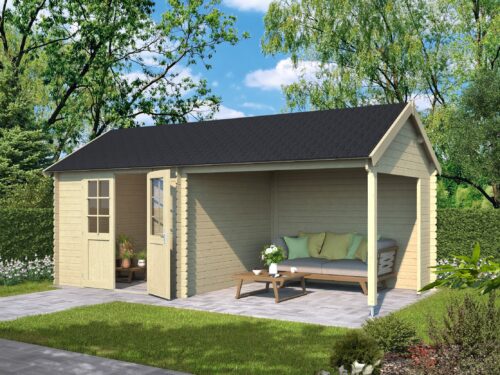 Blokhut met overkapping Fraya 575x275 Onbehandeld vuren