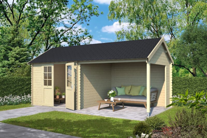 Blokhut met overkapping Fraya 575x275 Onbehandeld vuren