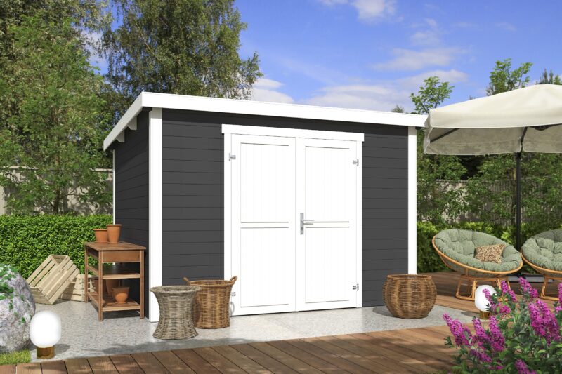 Blokhut Lotta 300x250 Gespoten Carbon Grey-Wit