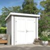 Blokhut Sara 200x200 Gespoten Platinum Grey-Wit
