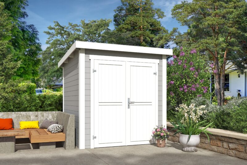 Blokhut Sara 200x200 Gespoten Platinum Grey-Wit