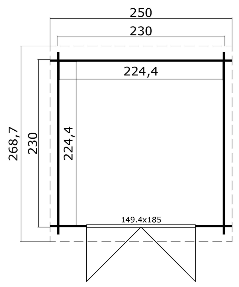 8711471104846-1009519-Outdoor Life Products-Tuinhuis-Blokhut-Indi 230x230_Plattegrond Blokhut Indi 230x230 Geïmpregneerd olijfgroen
