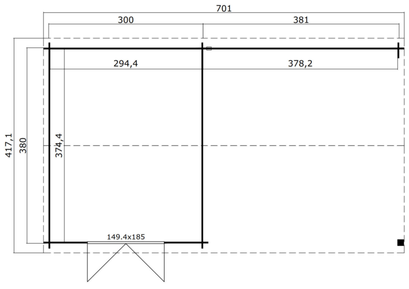 8711471104983-1009533-Outdoor Life Products-Tuinhuis-Blokhut-met Overkapping-Octavio 681x380_Plattegrond Blokhut met overkapping Octavio 680x380 Geïmpregneerd olijfgroen