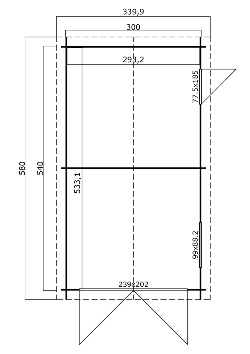 8711471105041-1009539-Outdoor Life Products-Tuinhuis-Blokhut-Dillon 300x540_Plattegrond Garage Dillon 300x540 Onbehandeld vuren