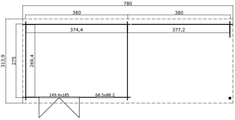 Blokhut met overkapping Aida 760x275 Geïmpregneerd olijfgroen