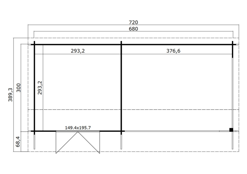 8711471423305-1017211-Outdoor Life Products-Tuinhuis-Blokhut-met Overkapping-Maribel 680x300_Plattegrond Blokhut met overkapping Maribel 680x300 onbehandeld Vuren