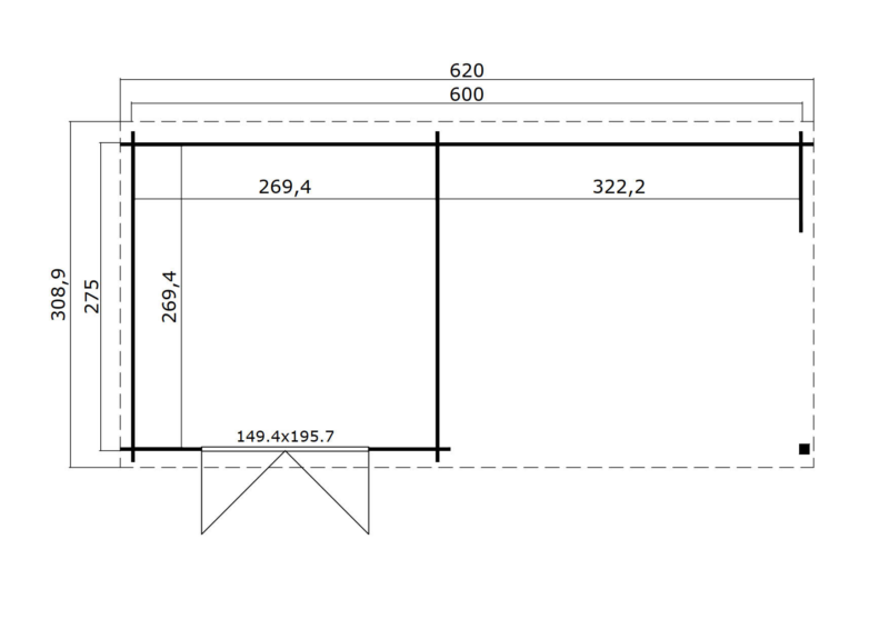 Blokhut met overkapping Manuel 600x275 Onbehandeld vuren