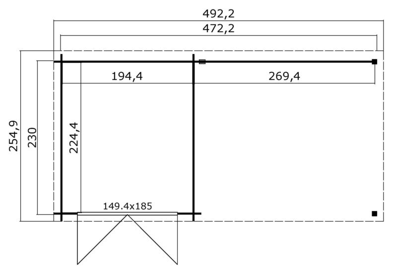 8711471581937-1022540-Outdoor Life Products-Tuinhuis-Blokhut-met Overkapping-Helena 472x230_Plattegrond Blokhut met overkapping Helena 472x230 Geïmpregneerd olijfgroen