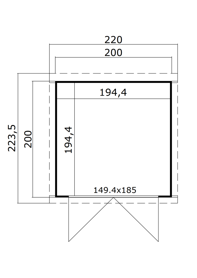 8711615171253-1046084-Outdoor Life Products-Tuinhuis-Blokhut-Kibo 1 200x200_plattegrond Blokhut Kibo 1 200x200 Gespoten Carbon Grey-Wit