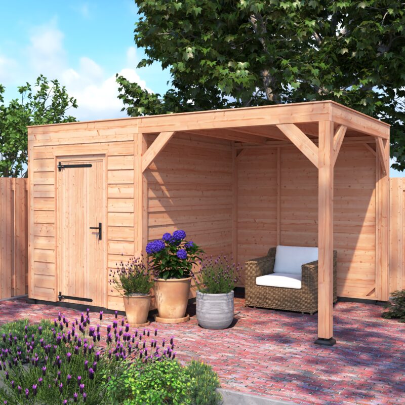 Tuinhuis met overkapping douglas 244,8 x 445,4 x 254,9 cm Zweeds rabat onbehandeld