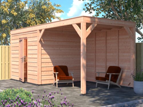 Tuinhuis met overkapping douglas 244,8 x 595,4 x 254,9 cm Zweeds rabat onbehandeld