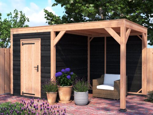 Tuinhuis met overkapping douglas 244,8 x 445,4 x 254,9 cm Zweeds rabat zwart