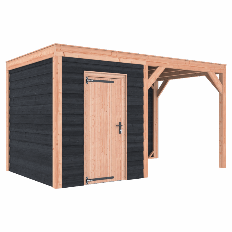 8711615181313-1060336-Outdoor Life Products-Douglas Tuinhuis Z-ZR-450x250_C1L0 Tuinhuis met overkapping douglas 244,8 x 445,4 x 254,9 cm Zweeds rabat zwart