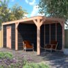 Tuinhuis met overkapping douglas 244,8 x 595,4 x 254,9 cm Zweeds rabat zwart