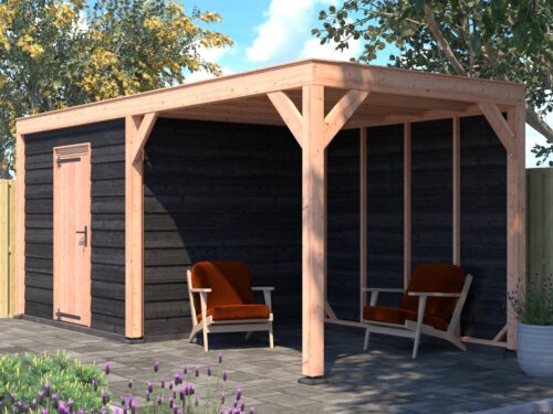 Tuinhuis met overkapping douglas 244,8 x 595,4 x 254,9 cm Zweeds rabat zwart