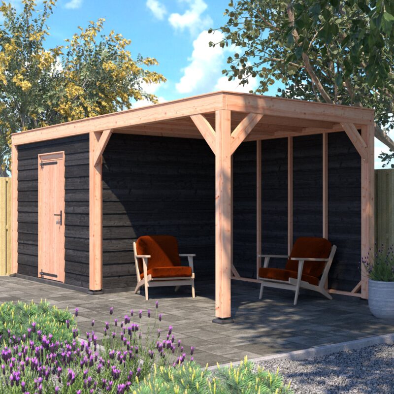 Tuinhuis met overkapping douglas 244,8 x 595,4 x 254,9 cm Zweeds rabat zwart