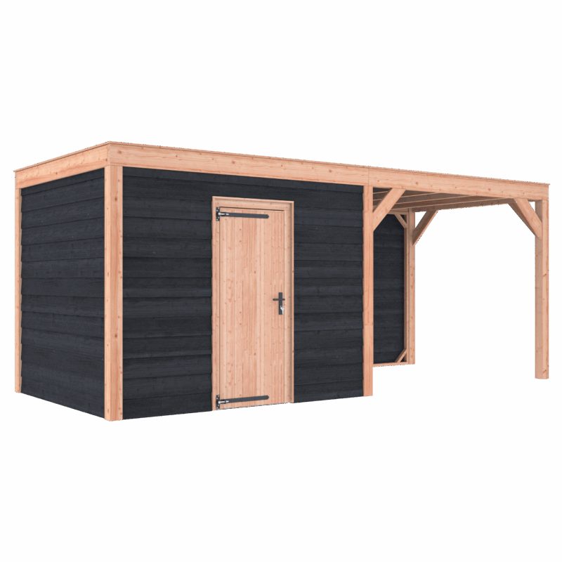 Tuinhuis met overkapping douglas 244,8 x 595,4 x 254,9 cm Zweeds rabat zwart