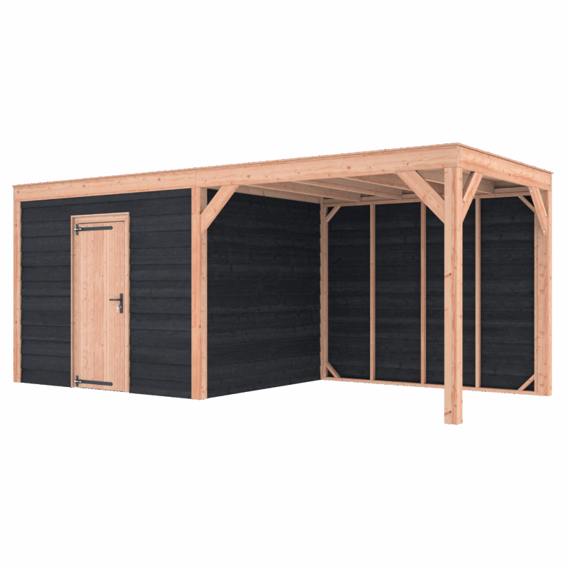 Tuinhuis met overkapping douglas 244,8 x 595,4 x 254,9 cm Zweeds rabat zwart