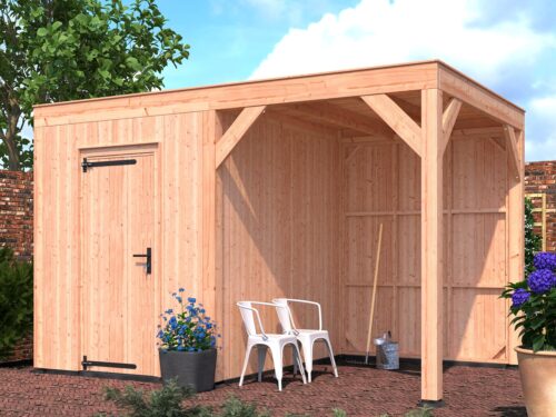 Tuinhuis met overkapping douglas 244,8 x 395,4 x 254,9 cm halfhouts rabat onbehandeld