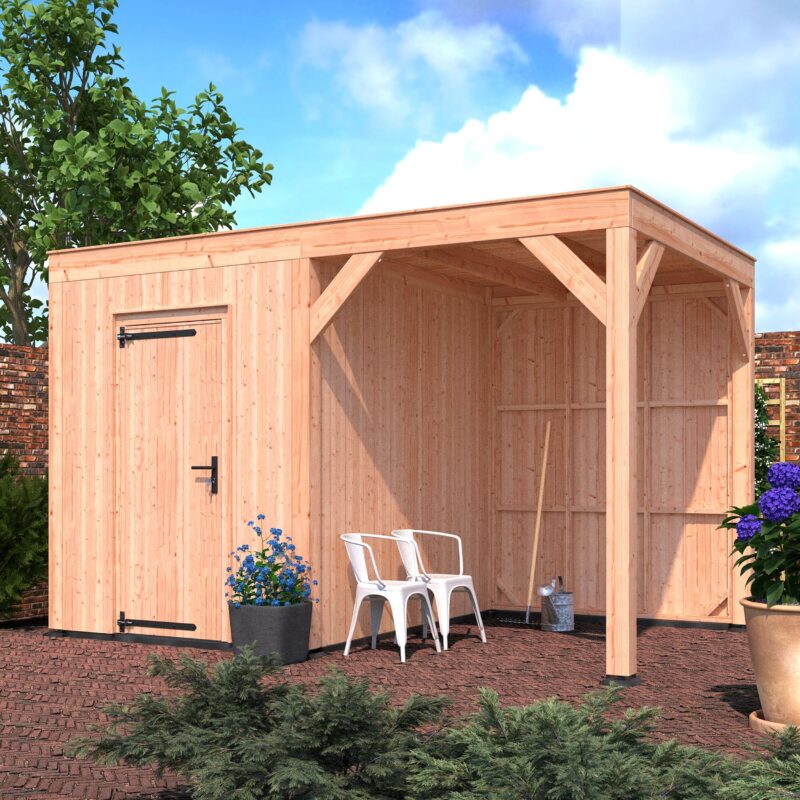 Tuinhuis met overkapping douglas 244,8 x 395,4 x 254,9 cm halfhouts rabat onbehandeld