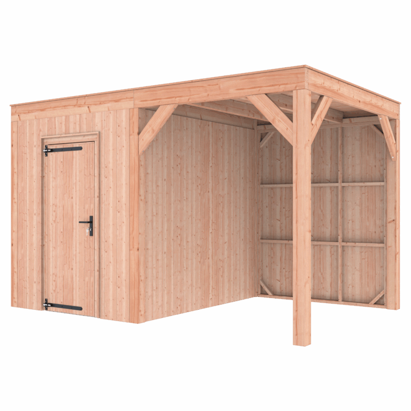 Tuinhuis met overkapping douglas 244,8 x 395,4 x 254,9 cm halfhouts rabat onbehandeld