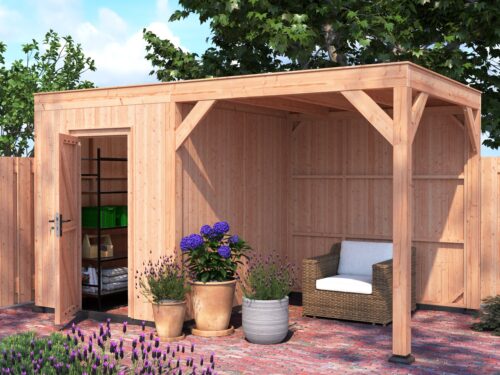 Tuinhuis met overkapping douglas 244,8 x 445,4 x 254,9 cm halfhouts rabat onbehandeld