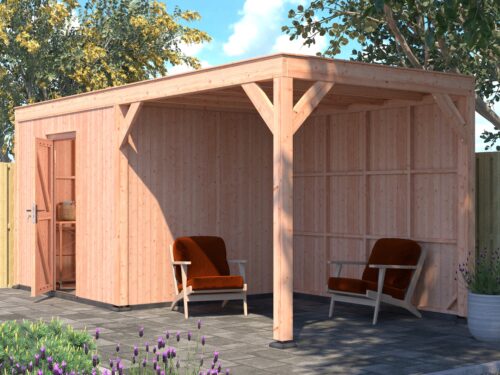 Tuinhuis met overkapping douglas 244,8 x 595,4 x 254,9 cm halfhouts rabat onbehandeld