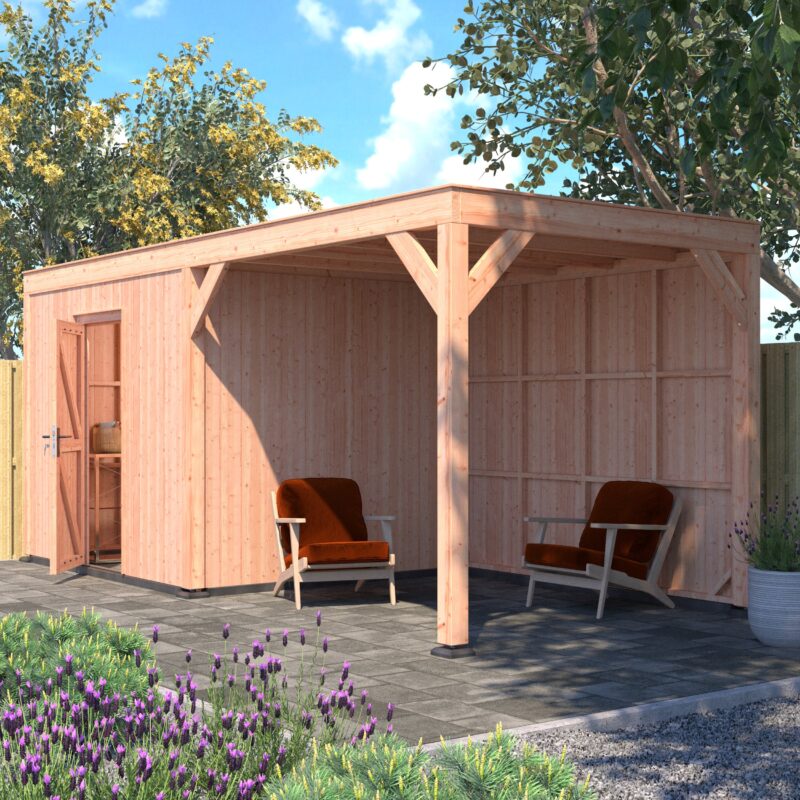 Tuinhuis met overkapping douglas 244,8 x 595,4 x 254,9 cm halfhouts rabat onbehandeld