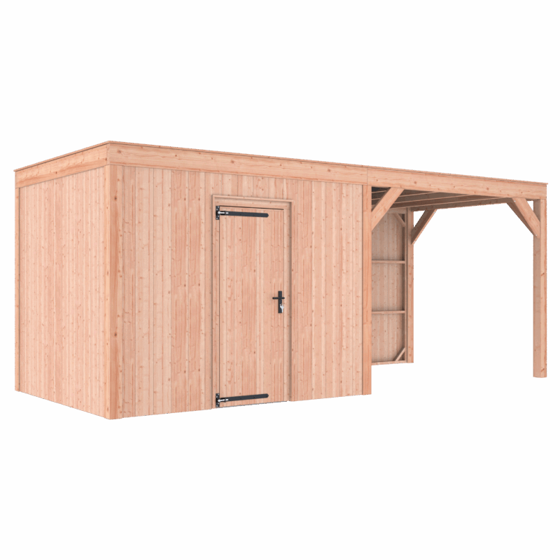 Tuinhuis met overkapping douglas 244,8 x 595,4 x 254,9 cm halfhouts rabat onbehandeld
