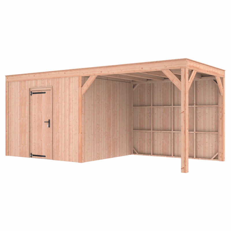 Tuinhuis met overkapping douglas 244,8 x 595,4 x 254,9 cm halfhouts rabat onbehandeld