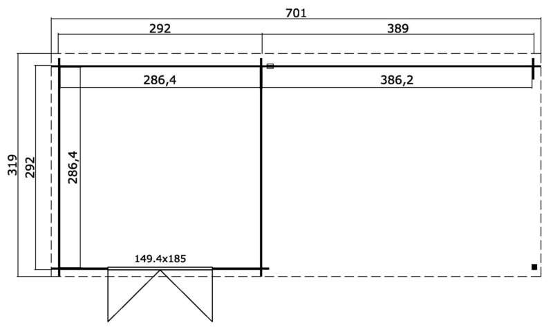 Blokhut met overkapping St. Louis 681x292 Onbehandeld vuren