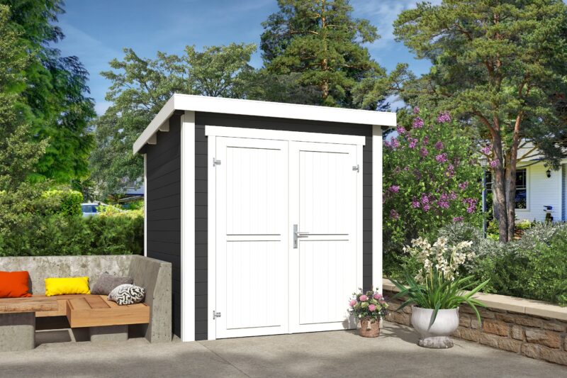Blokhut Sara 200x200 Gespoten Carbon Grey-Wit